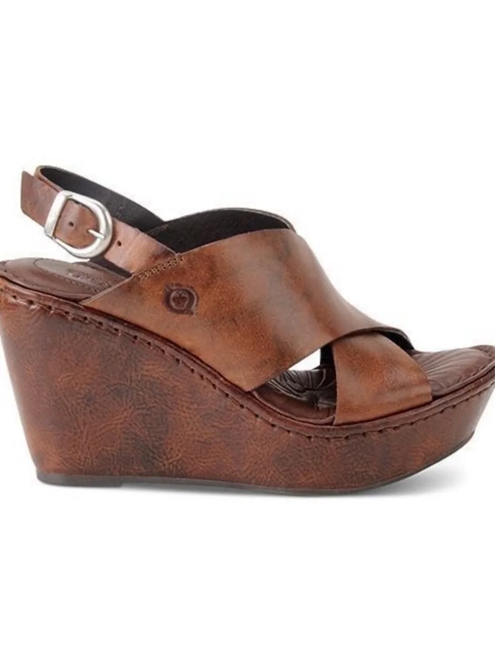 Børn Emmy II Brown Leather Platform Wedge Sandals Size 10M Slingback